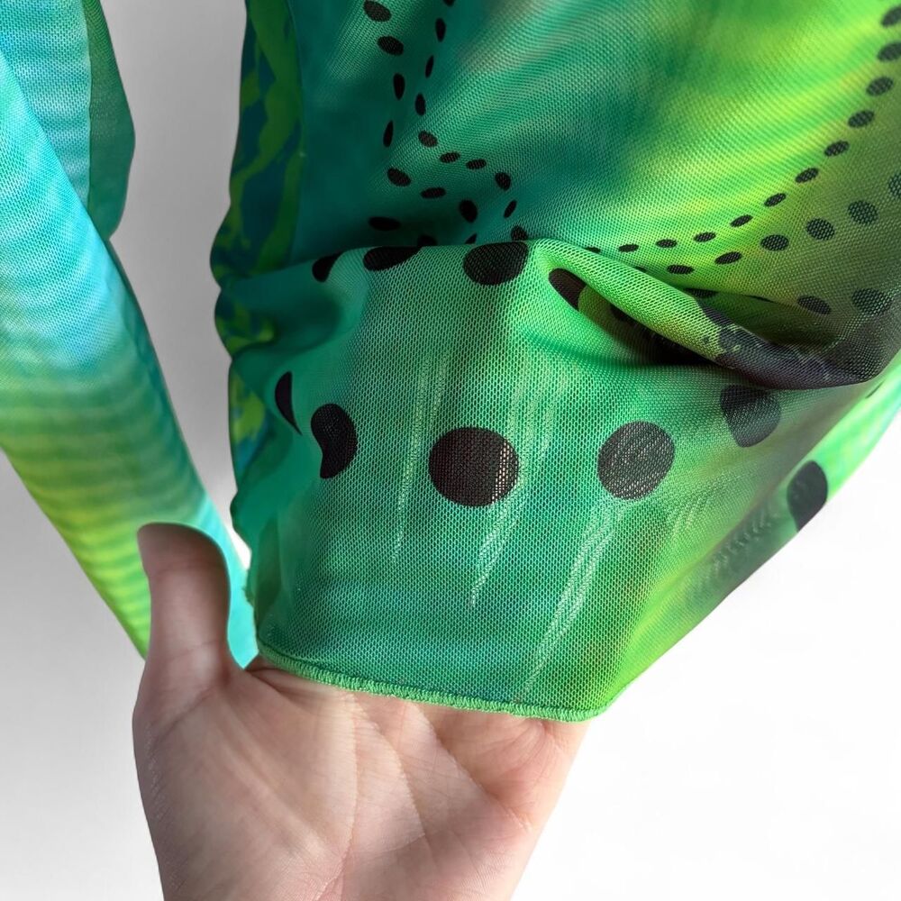 Y2K Style Another Girl Graphic Mesh Long Sleeve Top Blue Green Face Abstract - Picture 3 of 6